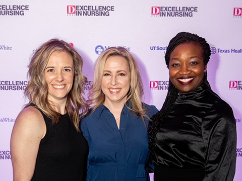 Cheyenne Ruby, Kelly Finney, and Nora Billodeaux celebrate at the 2022 D Magazine Excellence in Nursing Awards event.